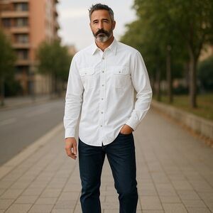 Panhandle Slim Western Shirt Pearl Snap White Size 17 Long Sleeve